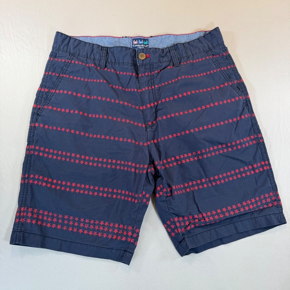 Charleston‎ Threads Mens Navy Blue Red Star Stripe Chino Shorts Size 36 Cotton